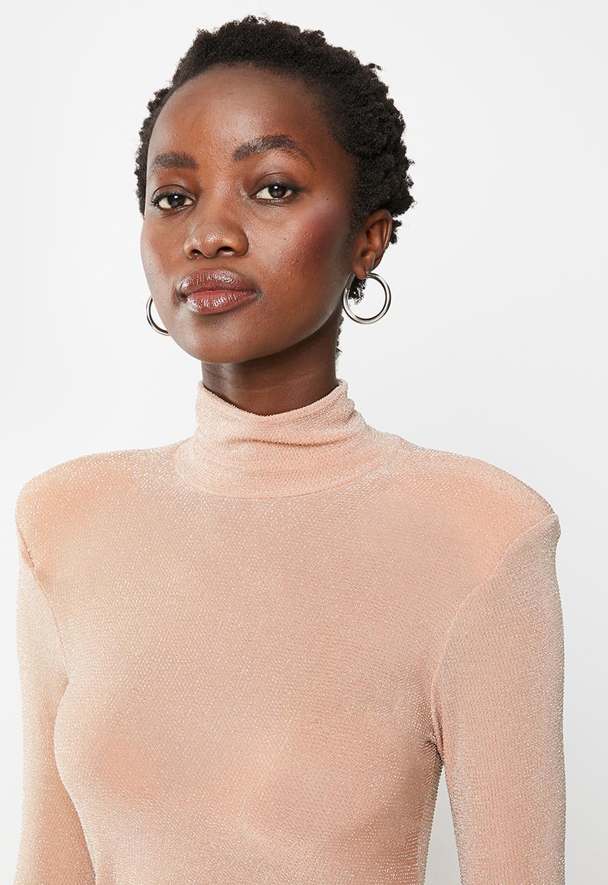 Trendyol - Turtleneck shoulder detail mid dress - powder pink