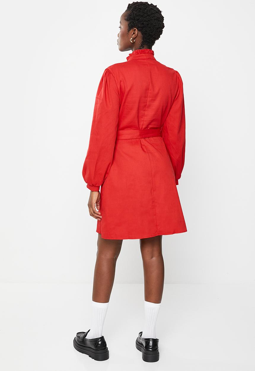Trendyol - Stand up collar tie detail dress - red