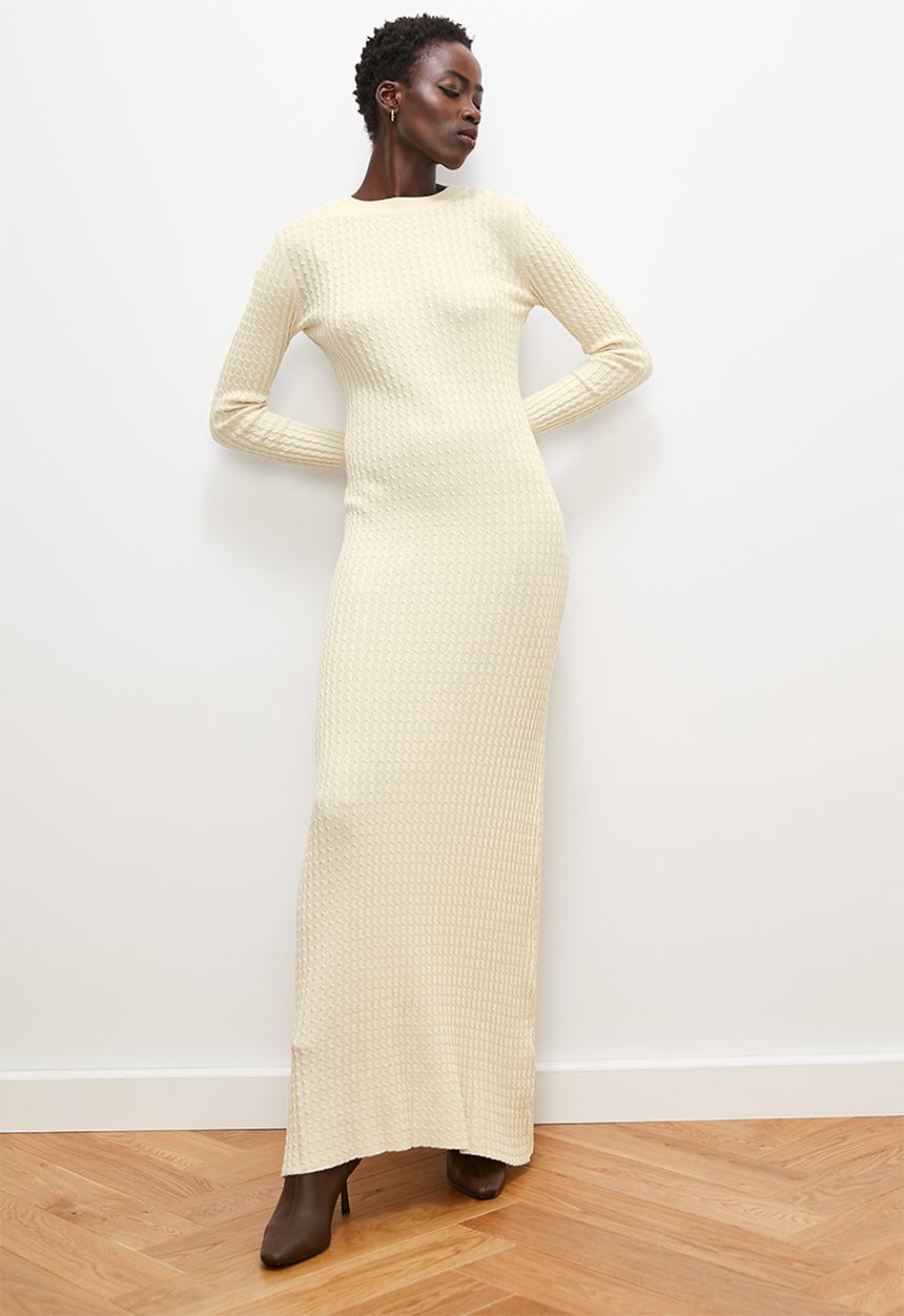 edit - Cabled knitwear maxi dress - stone