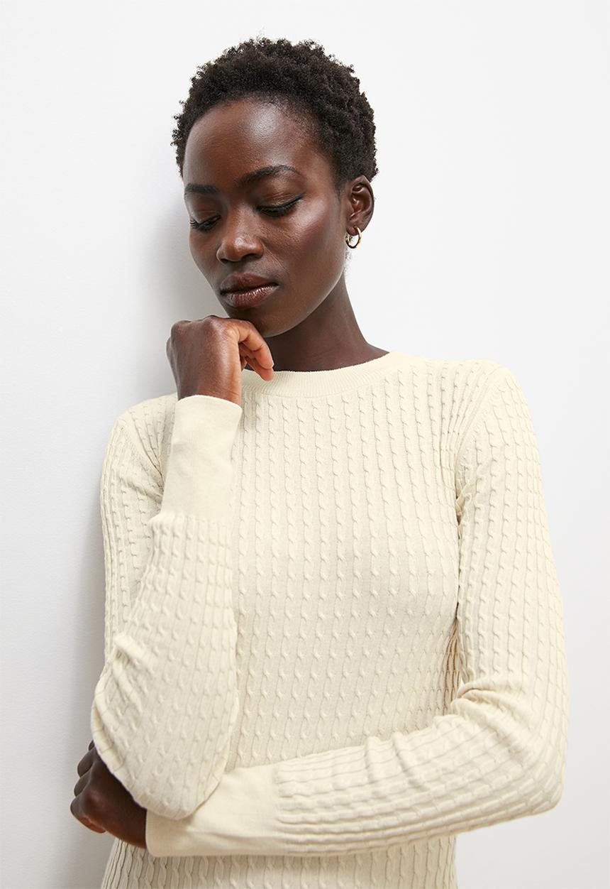 edit - Cabled knitwear maxi dress - stone