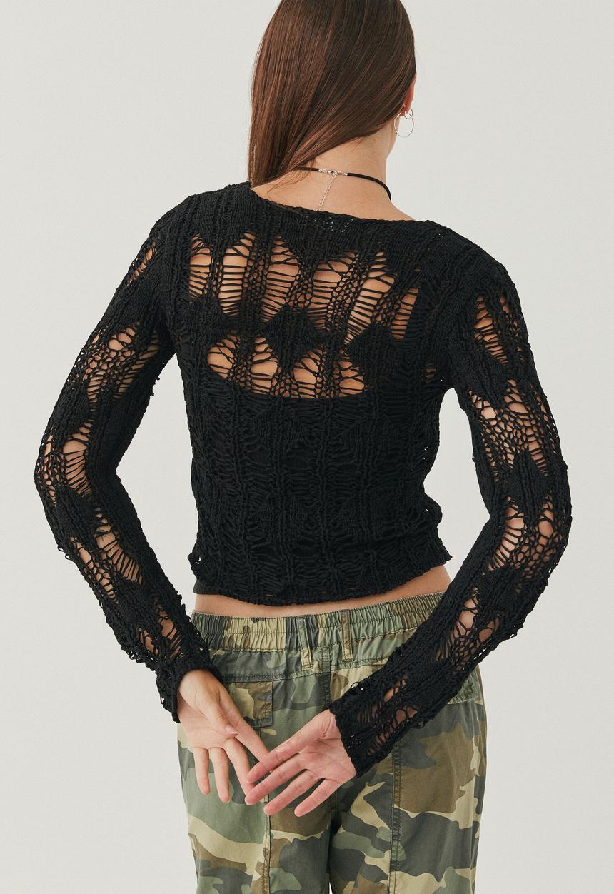 Supré  - faye open knit top - black
