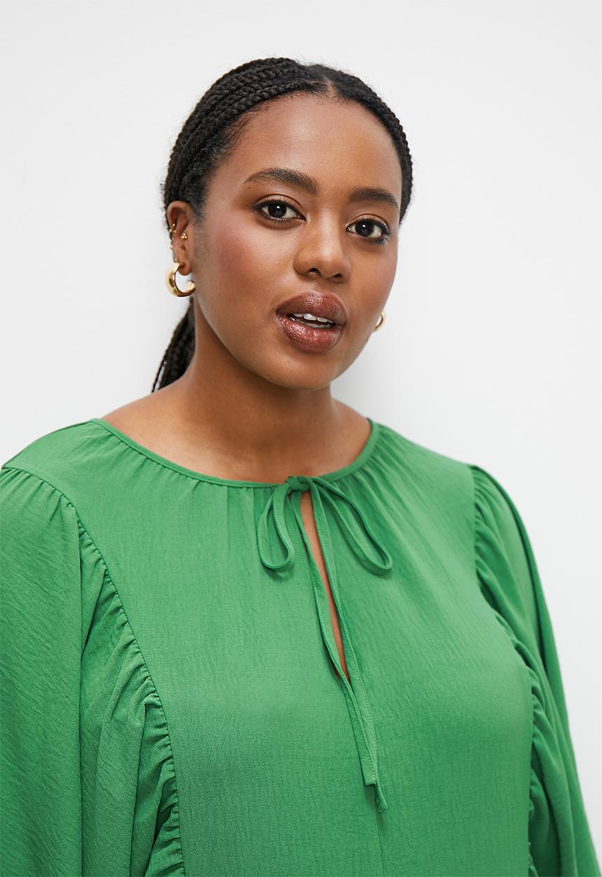 edit Plus - Tiered dress with front ties - green