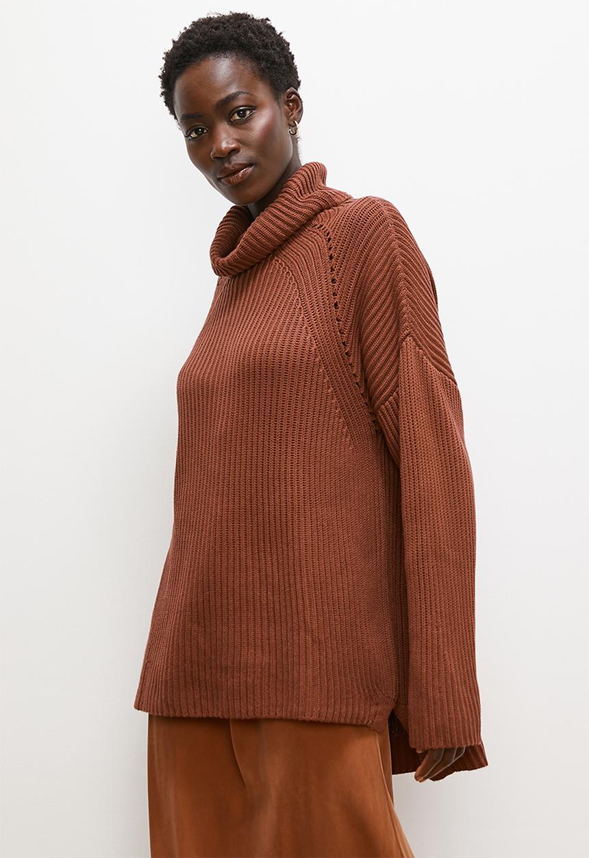 edit - Cotton rib step hem jumper - chocolate