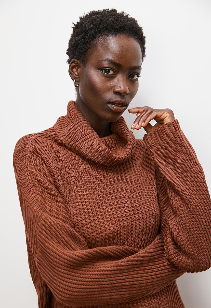 edit - Cotton rib step hem jumper - chocolate