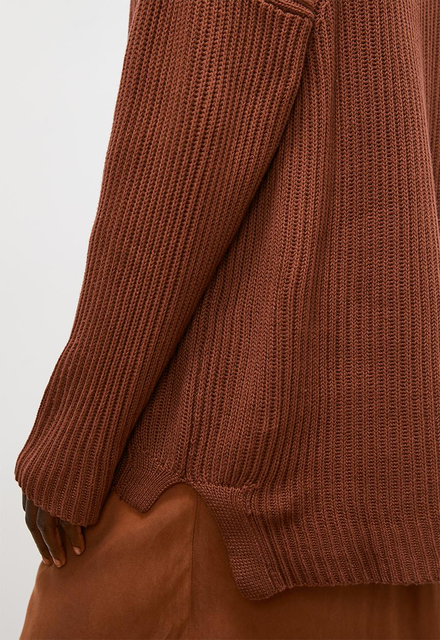 edit - Cotton rib step hem jumper - chocolate