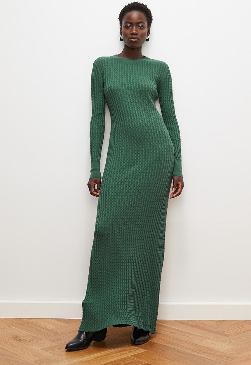 edit - Cabled knitwear maxi dress - bottle green
