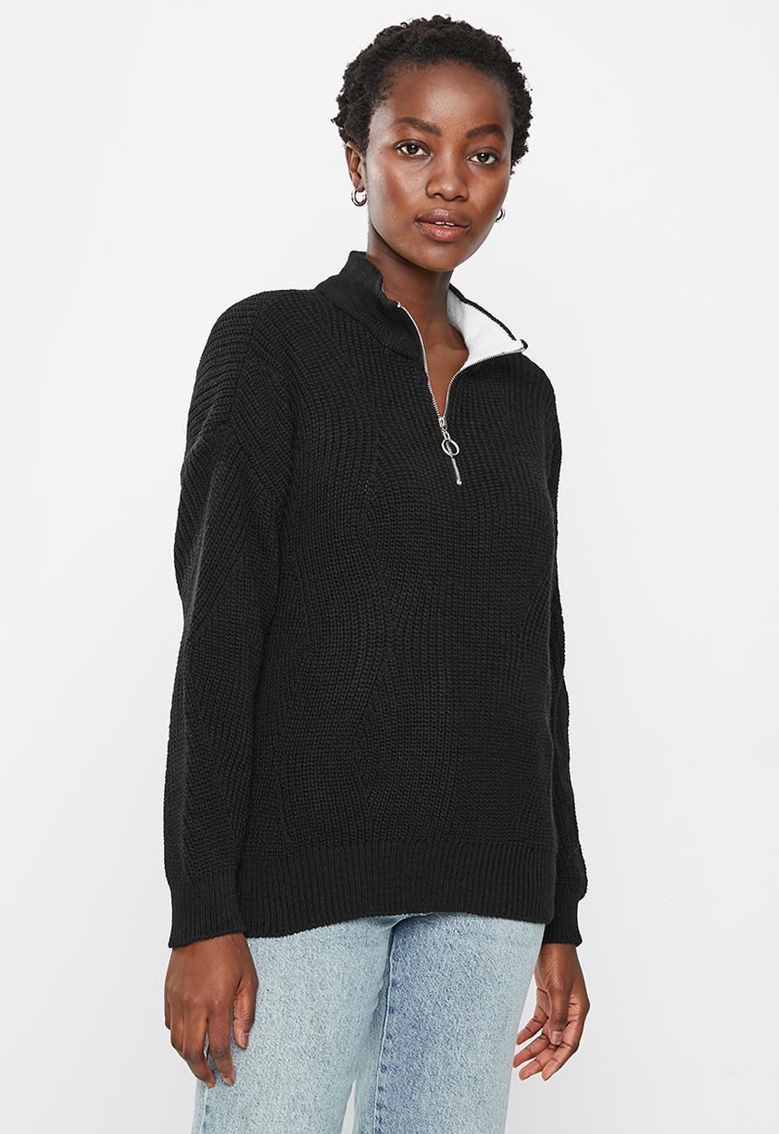 Trendyol - Zipper knit sweater  - black