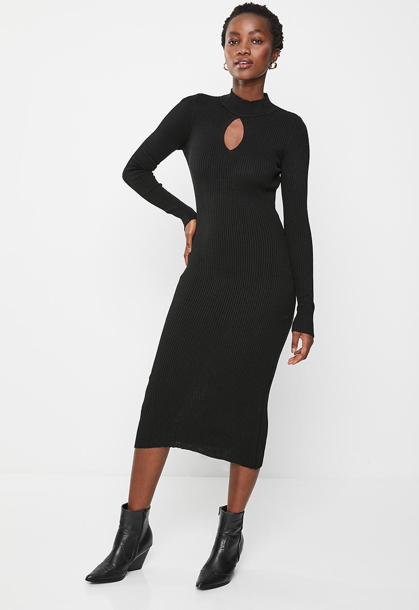 Trendyol - High neck cut-out detail knit dress - black