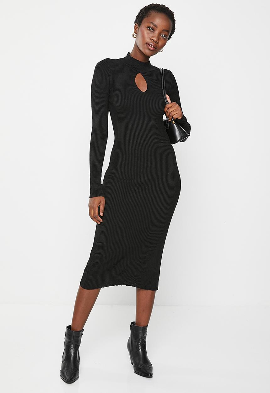 Trendyol - High neck cut-out detail knit dress - black