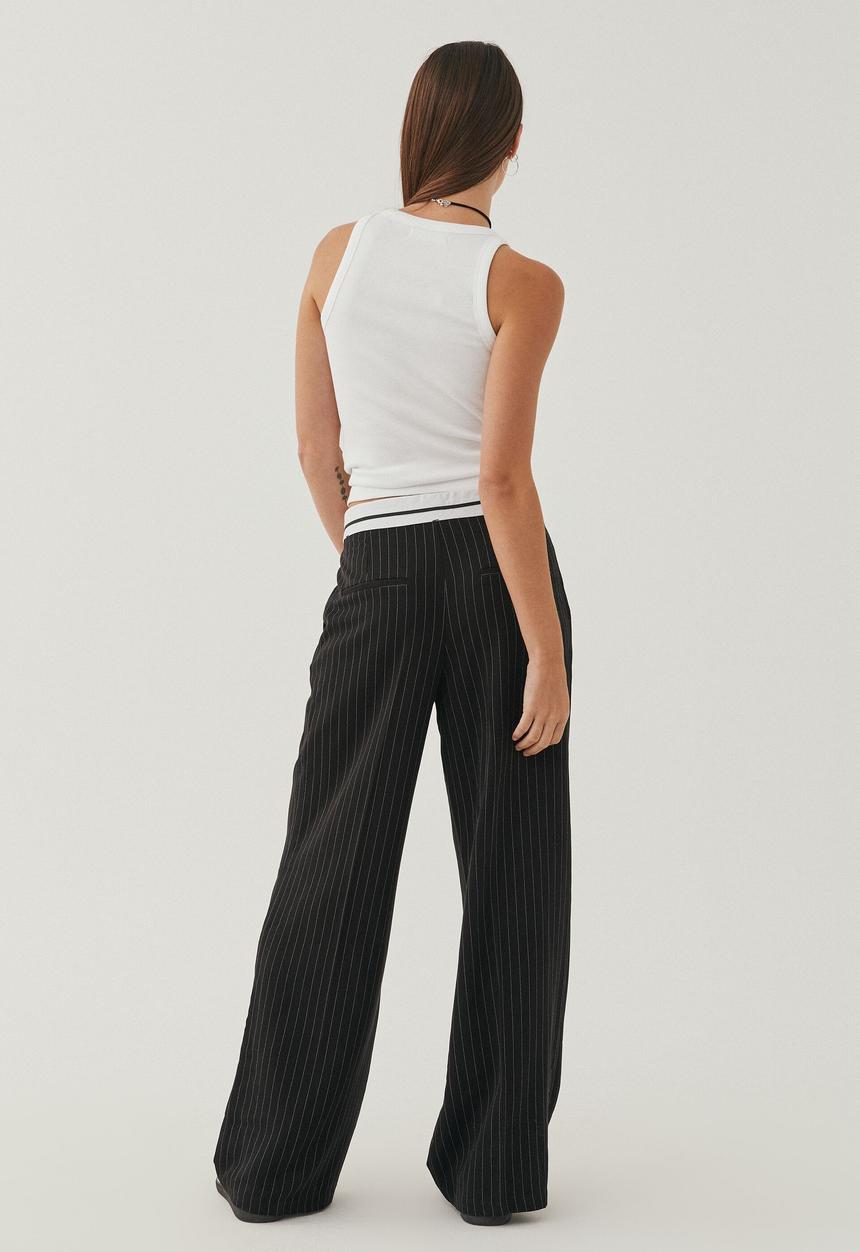 Supré  - harper tailored wide pant - black white pinstripe