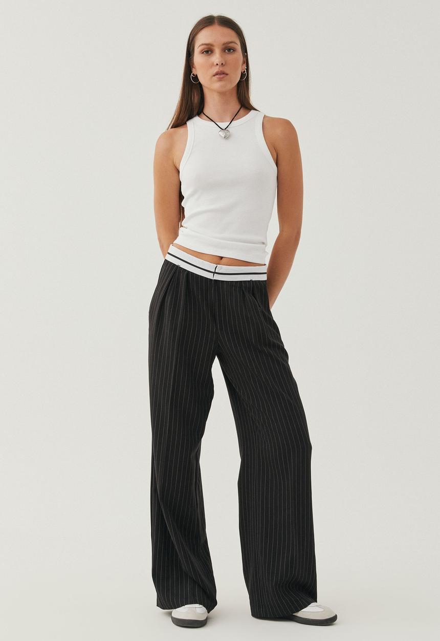 Supré  - harper tailored wide pant - black white pinstripe