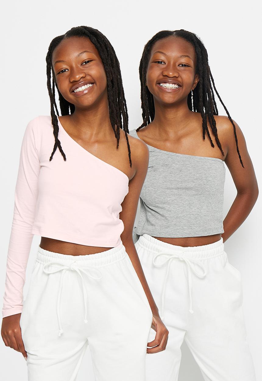 Superbalist - Off the shoulder 2 pack - grey & pink