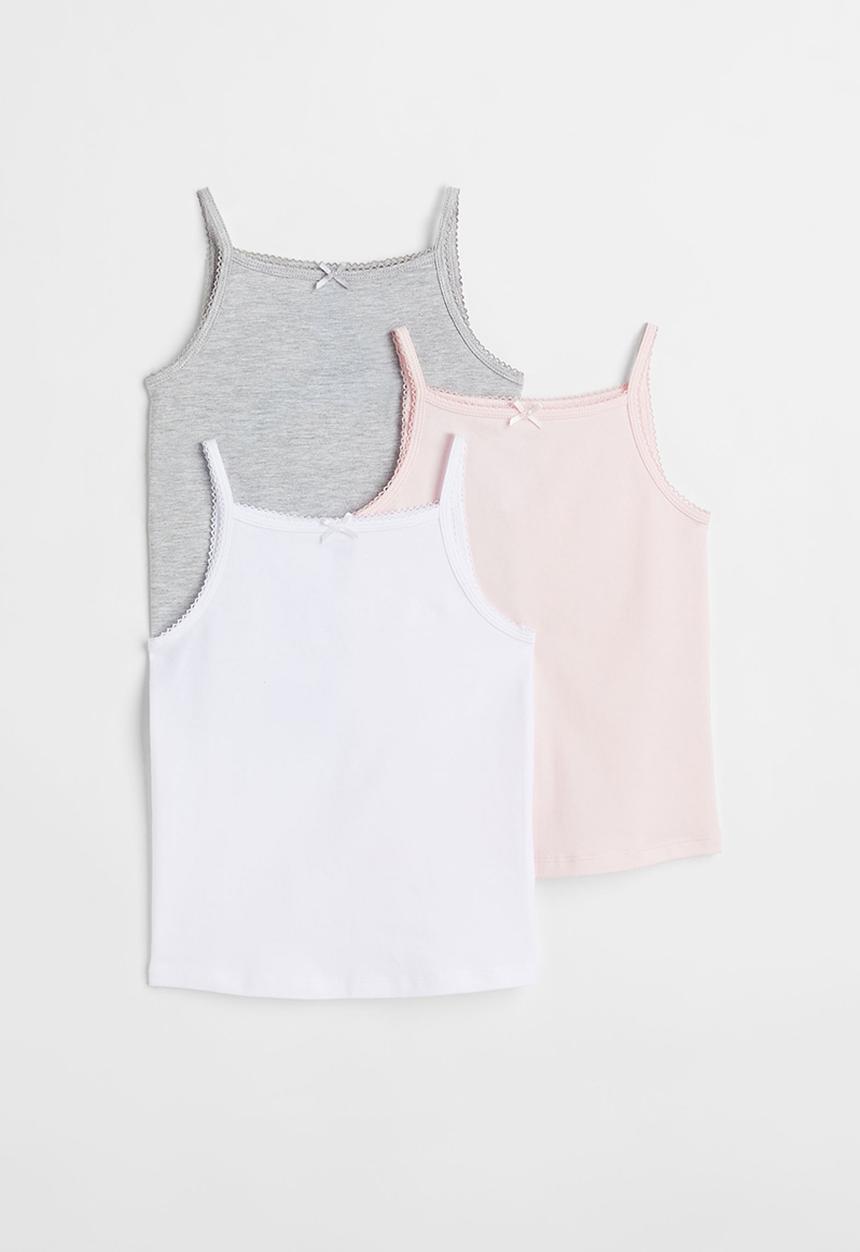 H&M - 3-pack jersey vest tops - light grey marl/light pink