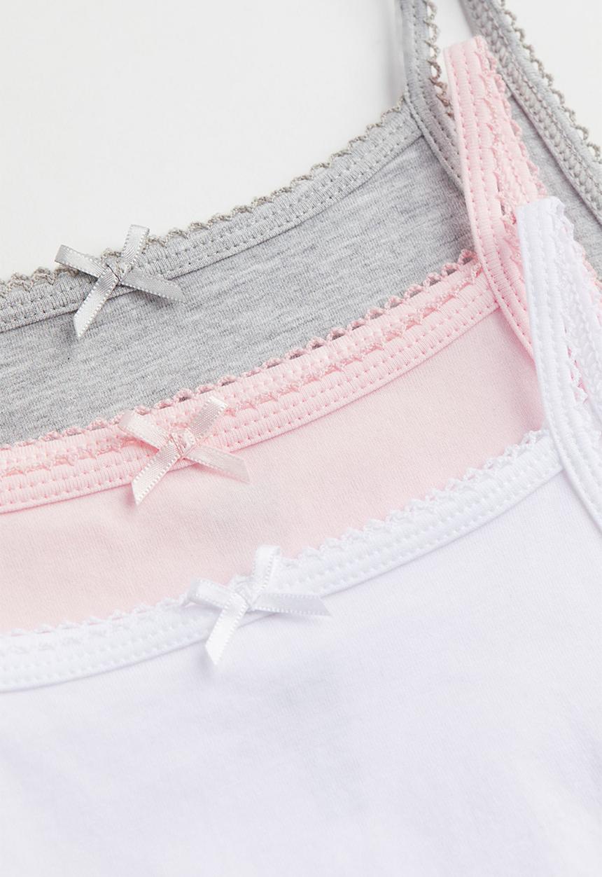H&M - 3-pack jersey vest tops - light grey marl/light pink
