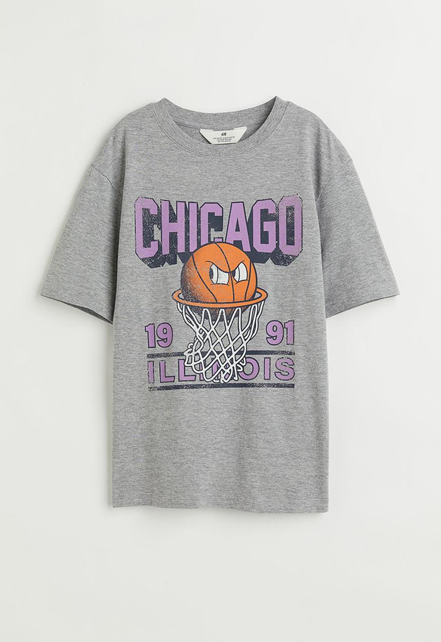 H&M - Cotton T-shirt - grey marl/chicago