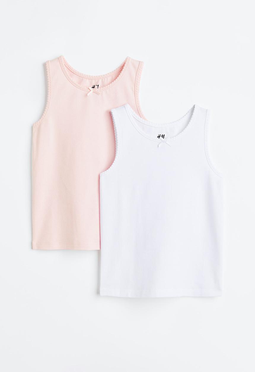 H&M - 2 Pack vest tops - light pink & white
