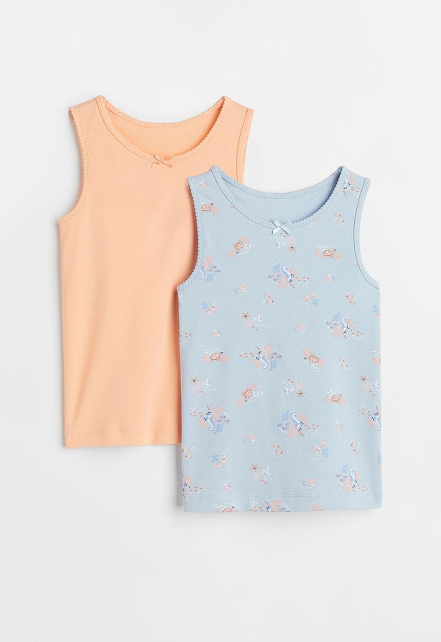 H&M - 2- Pack vest tops - light orange/seahorses