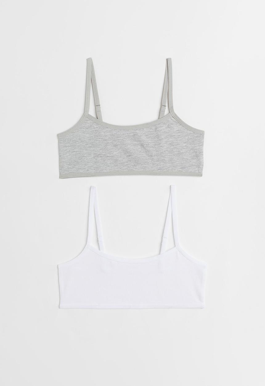 H&M - 2 Pack jersey crop tops - light grey marl & white