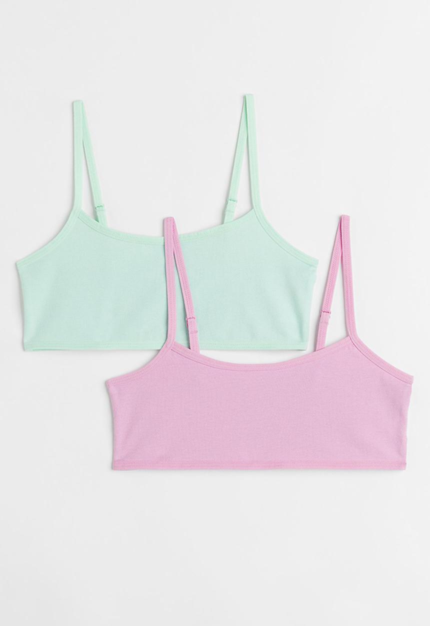 H&M - 2 Pack jersey crop tops - light green & light pink