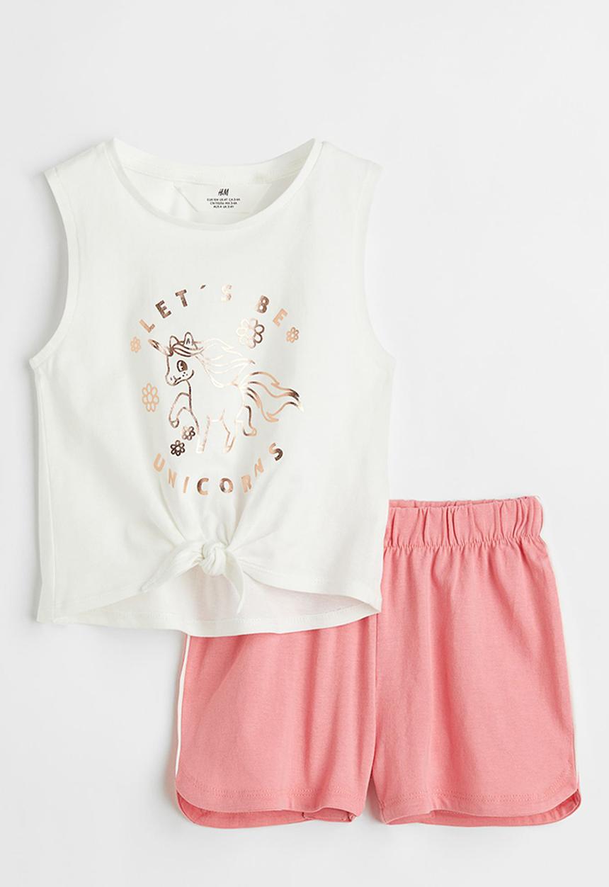 H&M - 2-Piece cotton jersey set - pink/unicorn