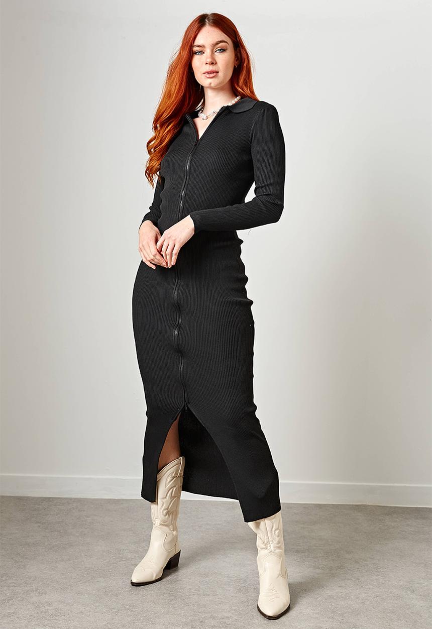 Daisy Street - Zip up maxi cardigan - black