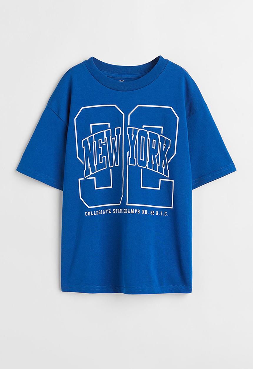 H&M - Cotton oversized T-shirt - bright blue/new york