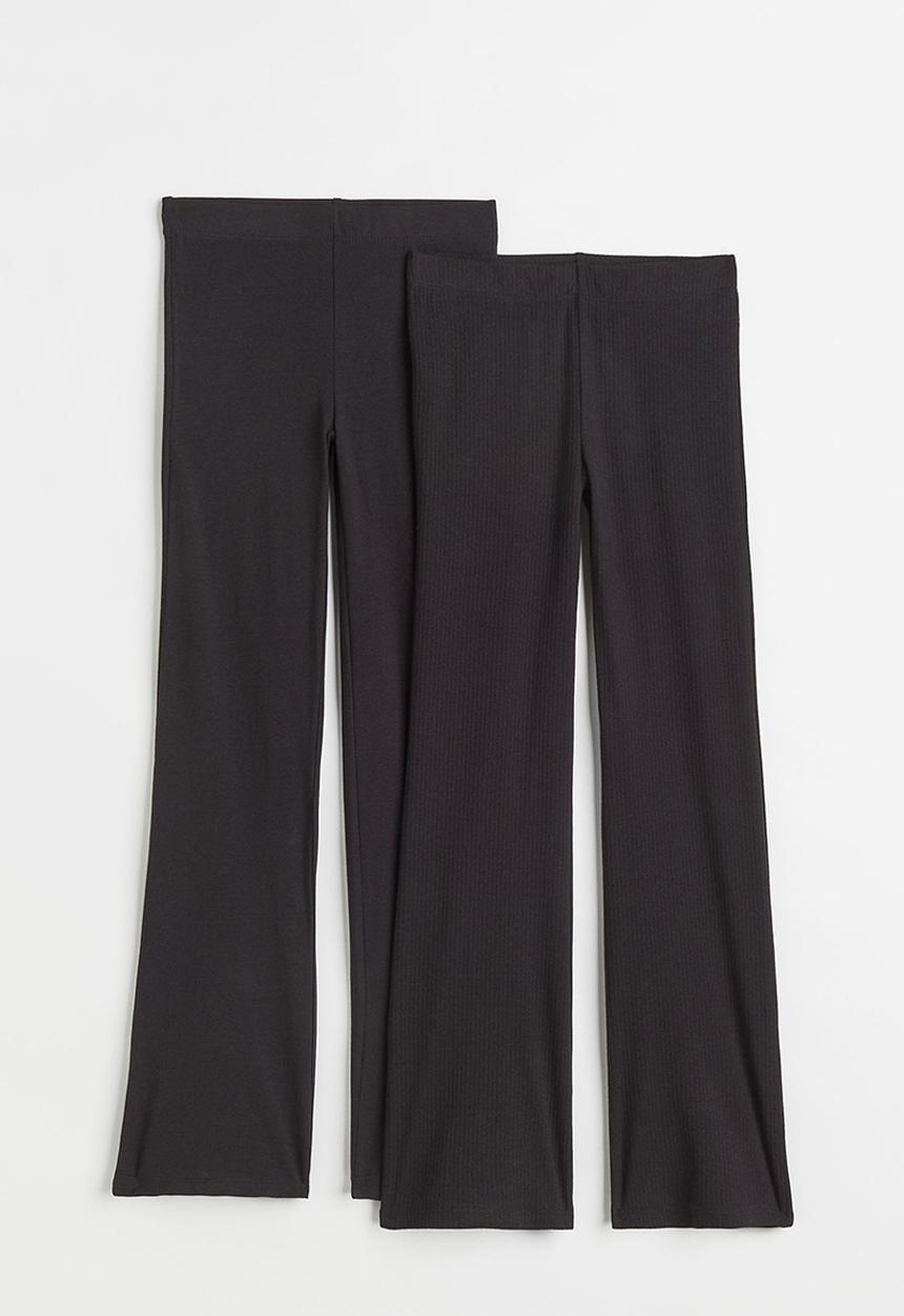 H&M - 2-Pack flared leggings - black/ribbed
