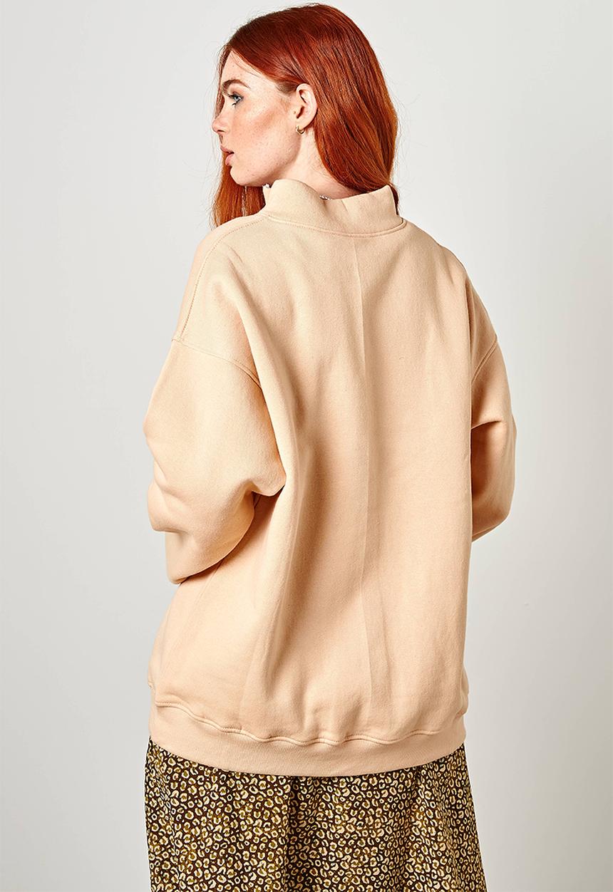 Daisy Street - Embroidered 3/4 zip sweater - beige