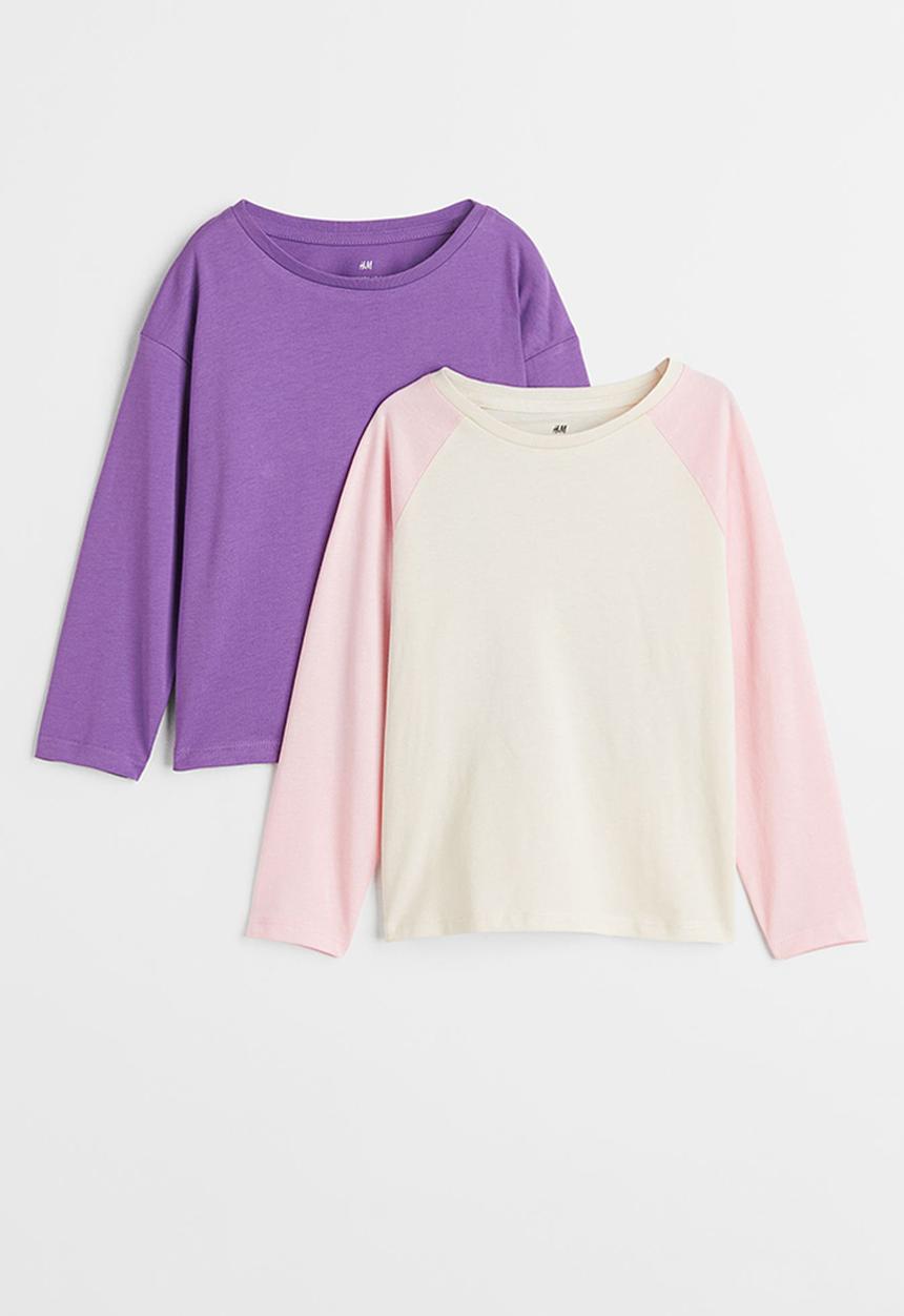 H&M - 2-Pack cotton jersey tops - purple/block-coloured