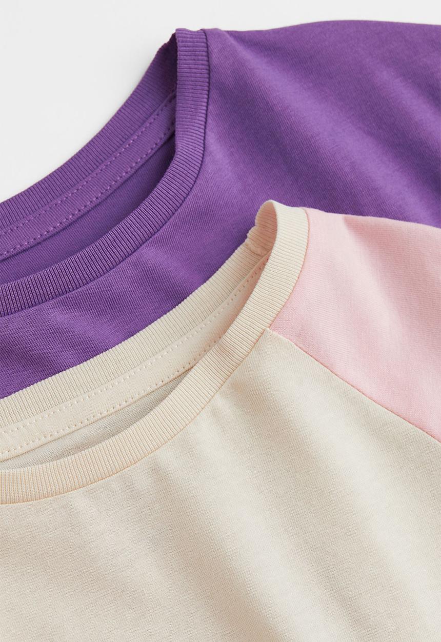H&M - 2-Pack cotton jersey tops - purple/block-coloured