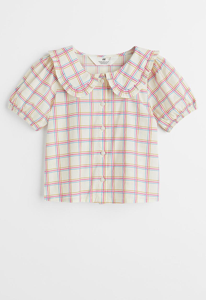 H&M - Collared blouse - light beige/checked