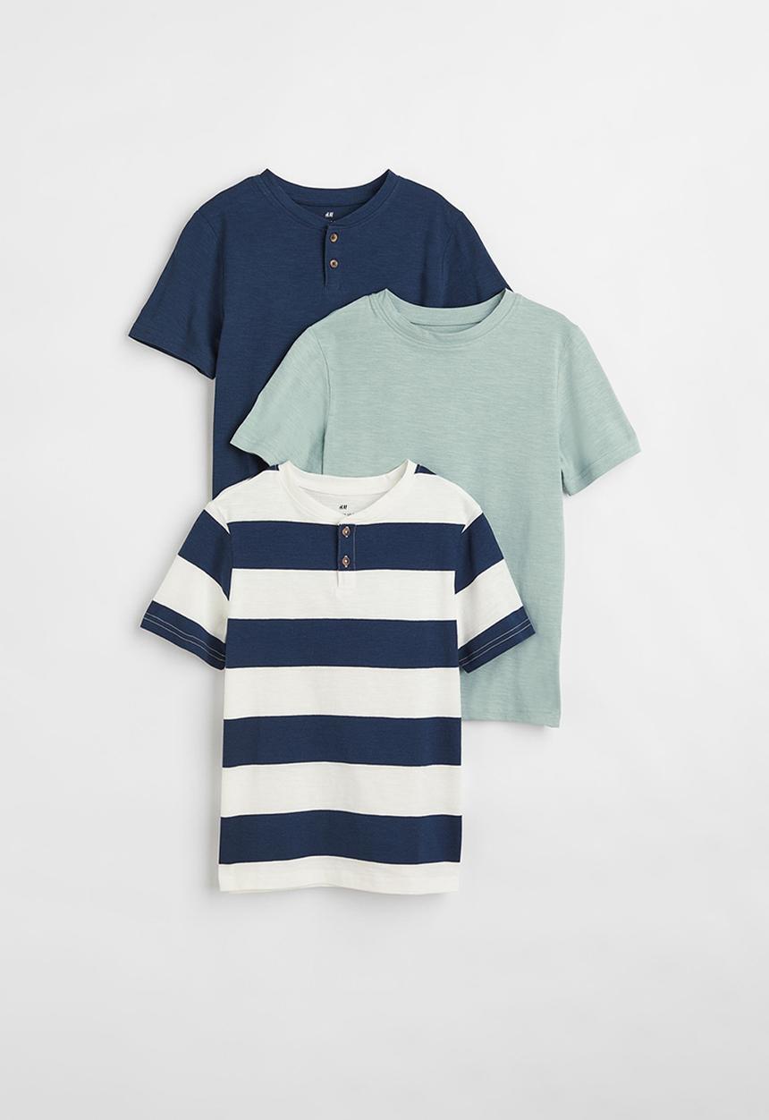 H&M - 3 Pack henley tops - navy blue/striped