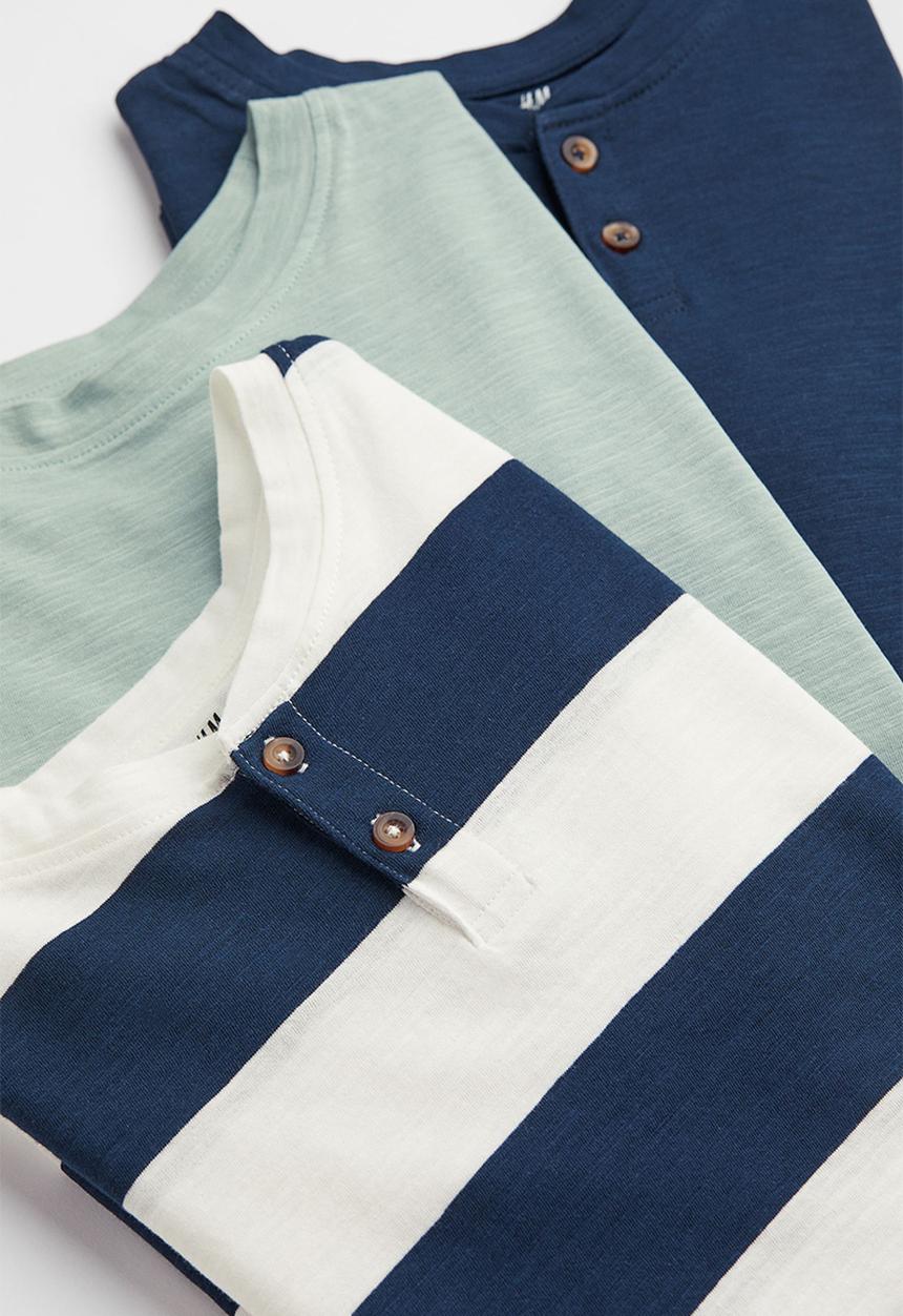 H&M - 3 Pack henley tops - navy blue/striped