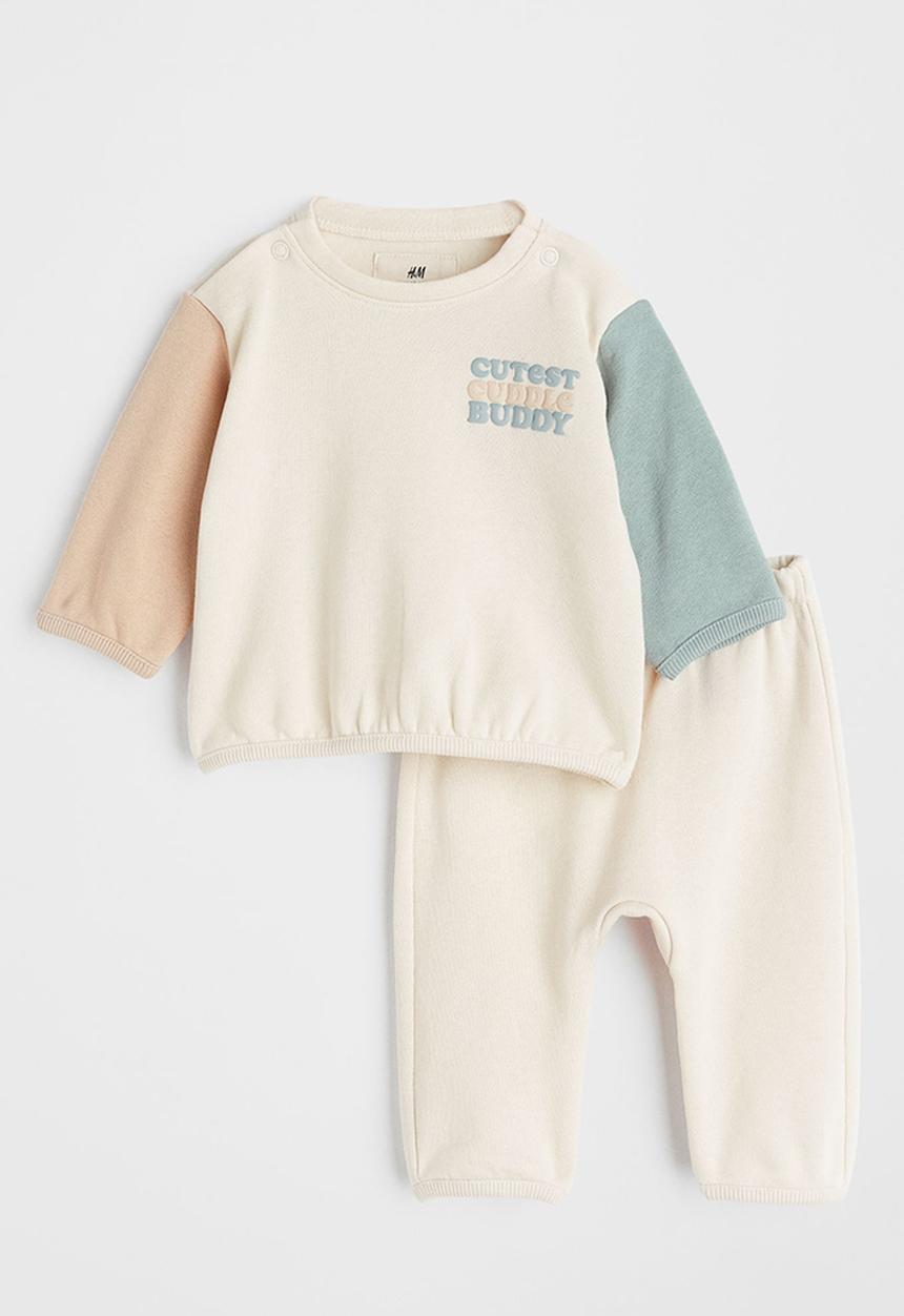 H&M - 2-Piece cotton set - natural white/block-coloured