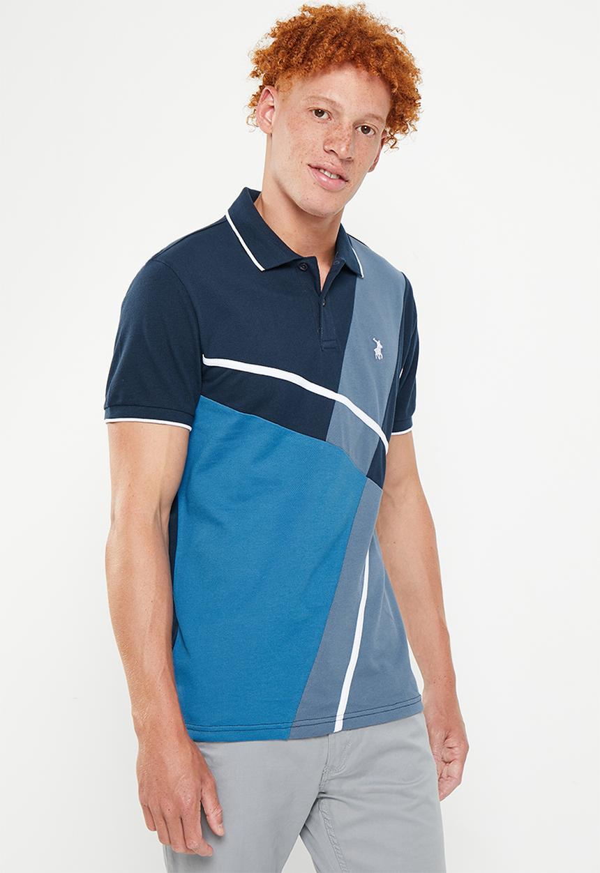 POLO - Men colourblock short sleeve pique golfer - navy