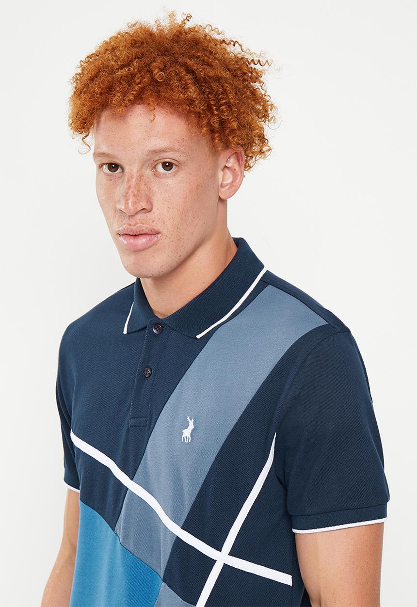 POLO - Men colourblock short sleeve pique golfer - navy