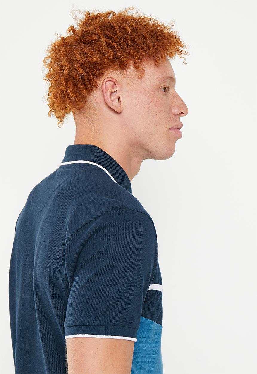 POLO - Men colourblock short sleeve pique golfer - navy