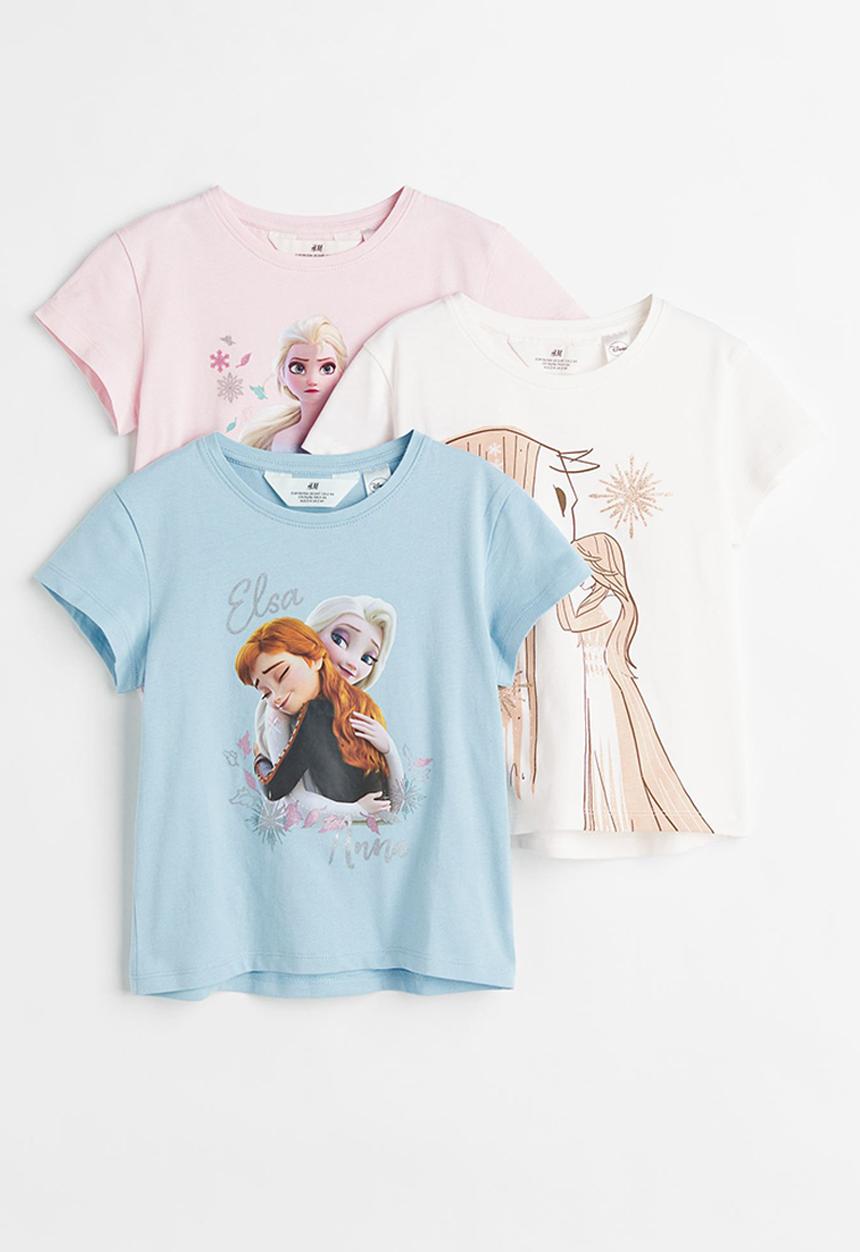H&M - 3-pack printed jersey tops - light pink/frozen