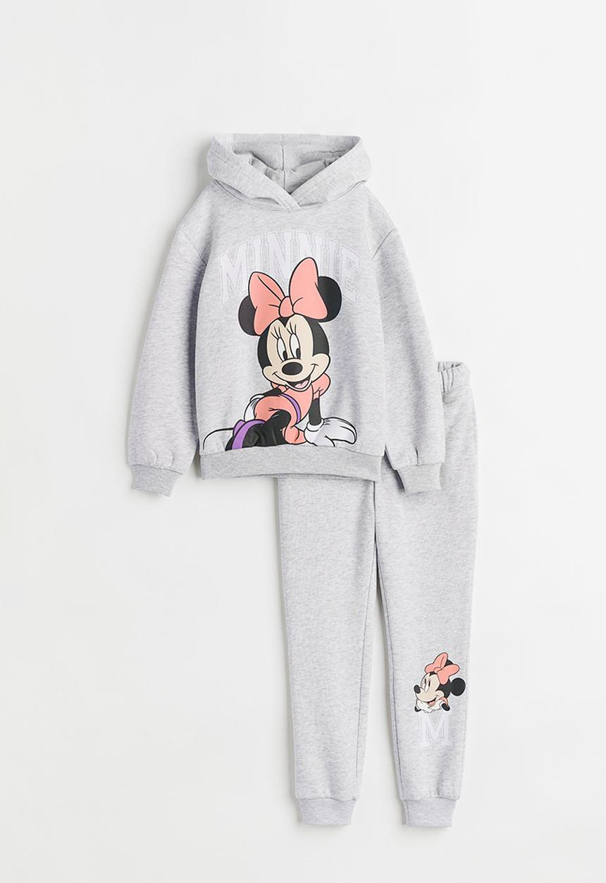 H&M - 2-Piece printed sweatshirt set - light grey marl/minnie mouse
