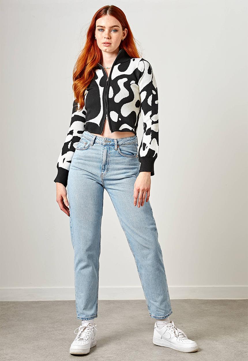 Daisy Street - Two way zip knitted cardigan - cream & black