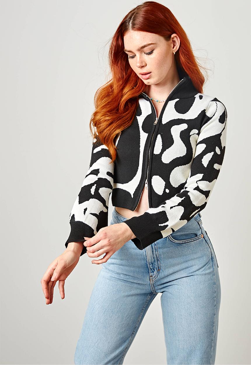 Daisy Street - Two way zip knitted cardigan - cream & black