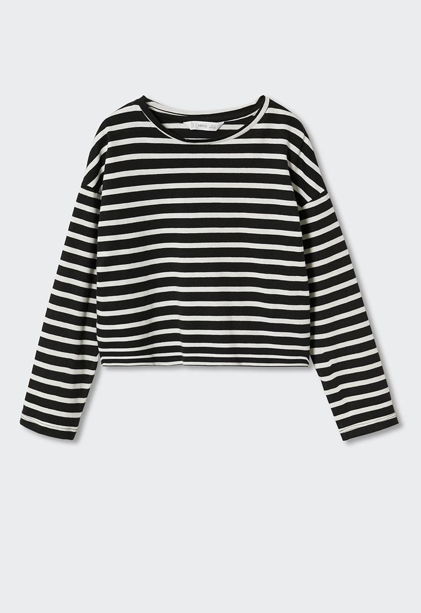 MANGO - T-shirt  stripes - black