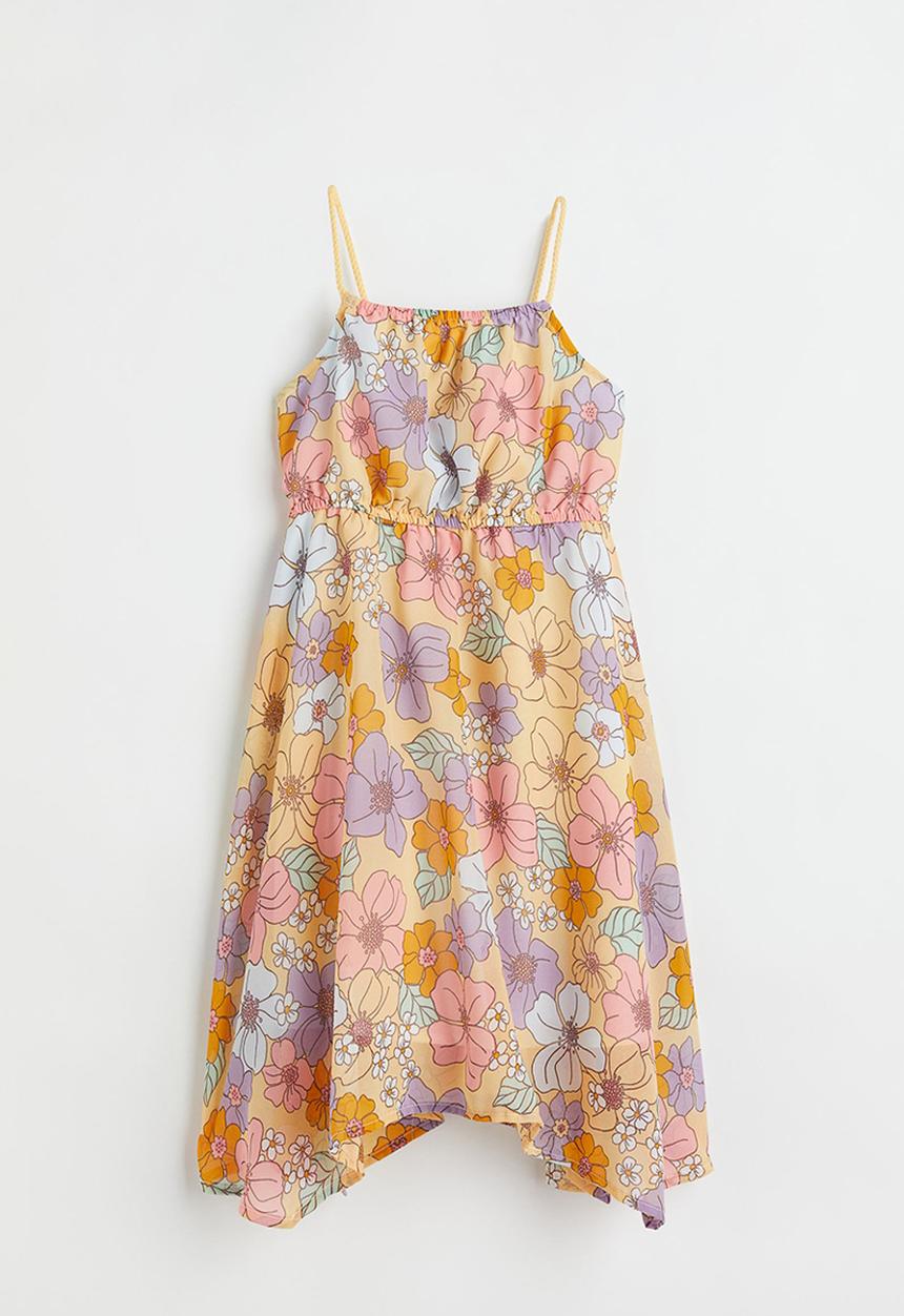 H&M - Asymmetric chiffon dress - light yellow/floral