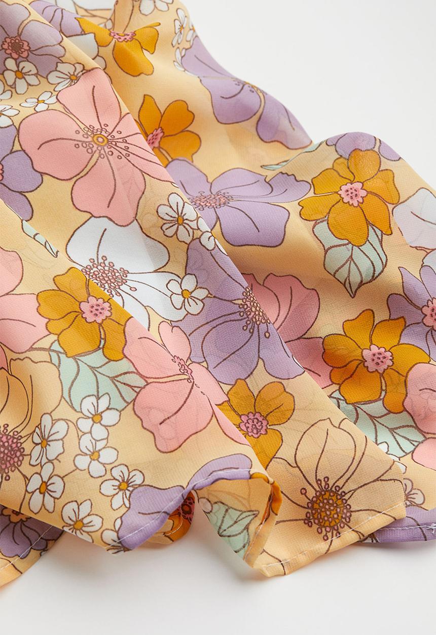 H&M - Asymmetric chiffon dress - light yellow/floral
