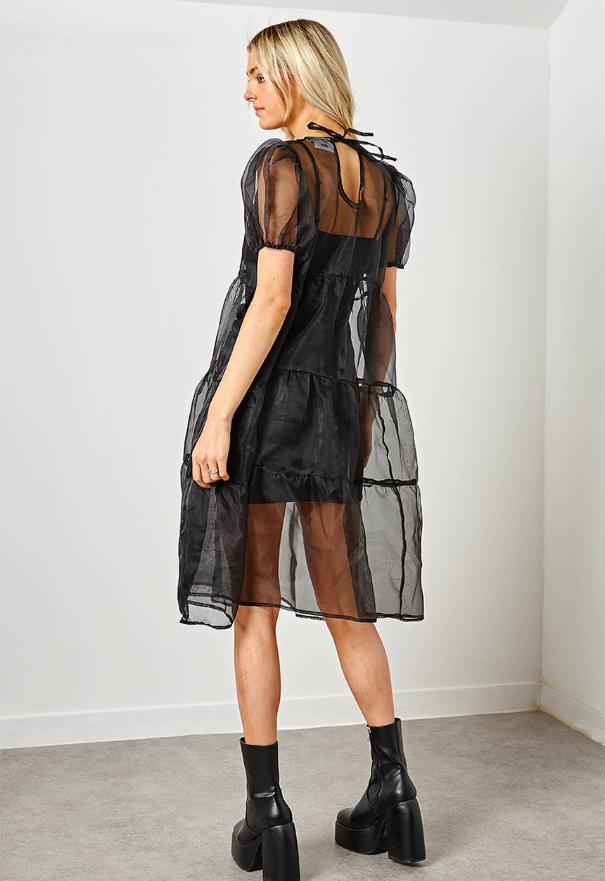 Daisy Street - Midaxi organza tiered dress - black