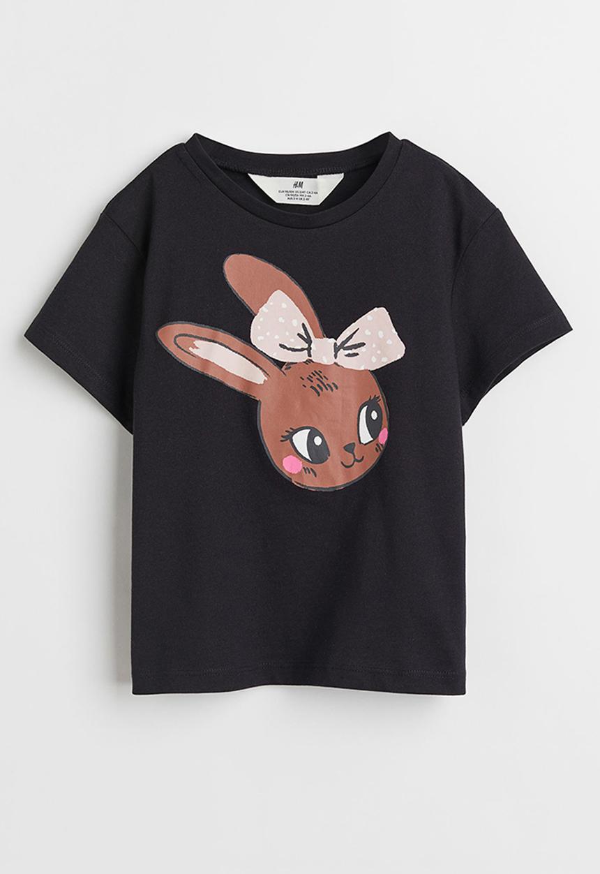 H&M - Printed T-shirt - black/rabbit