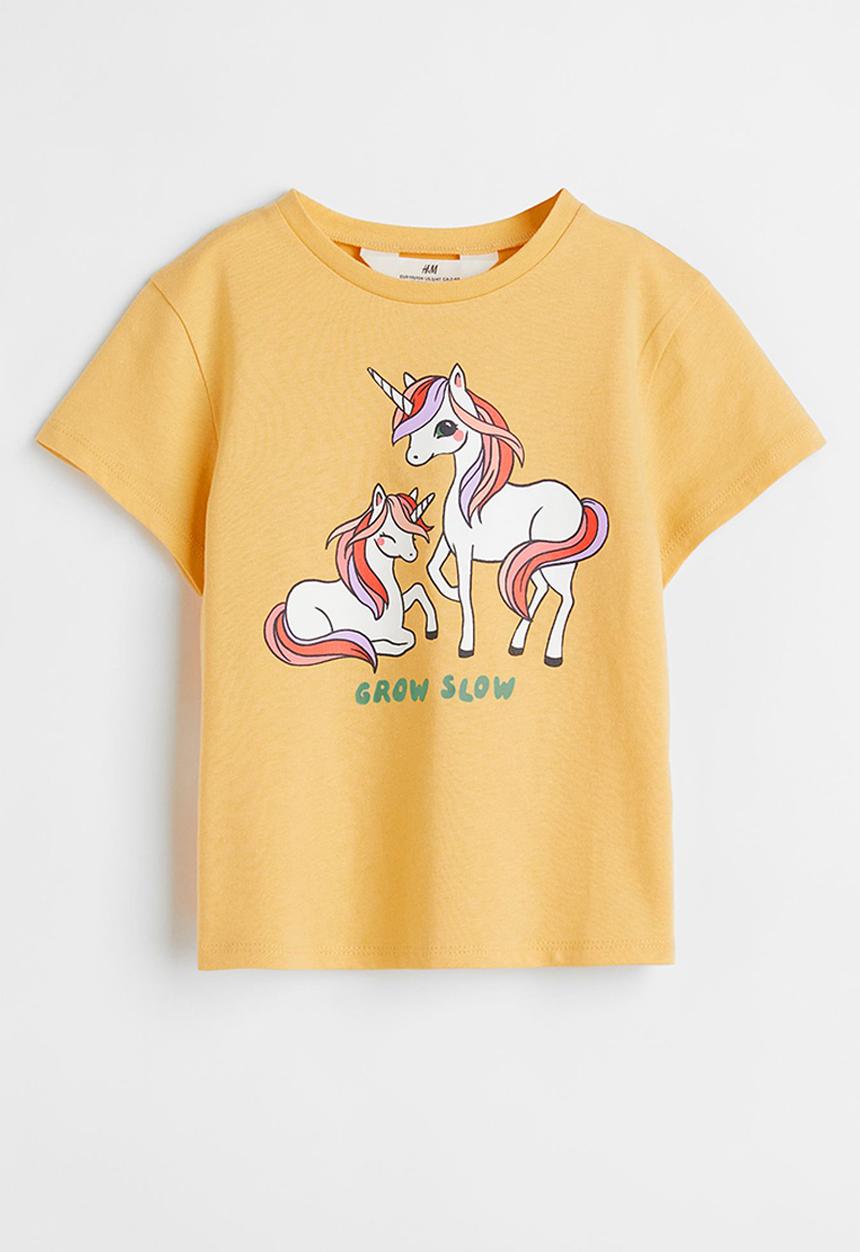 H&M - Printed T-shirt - yellow/unicorns
