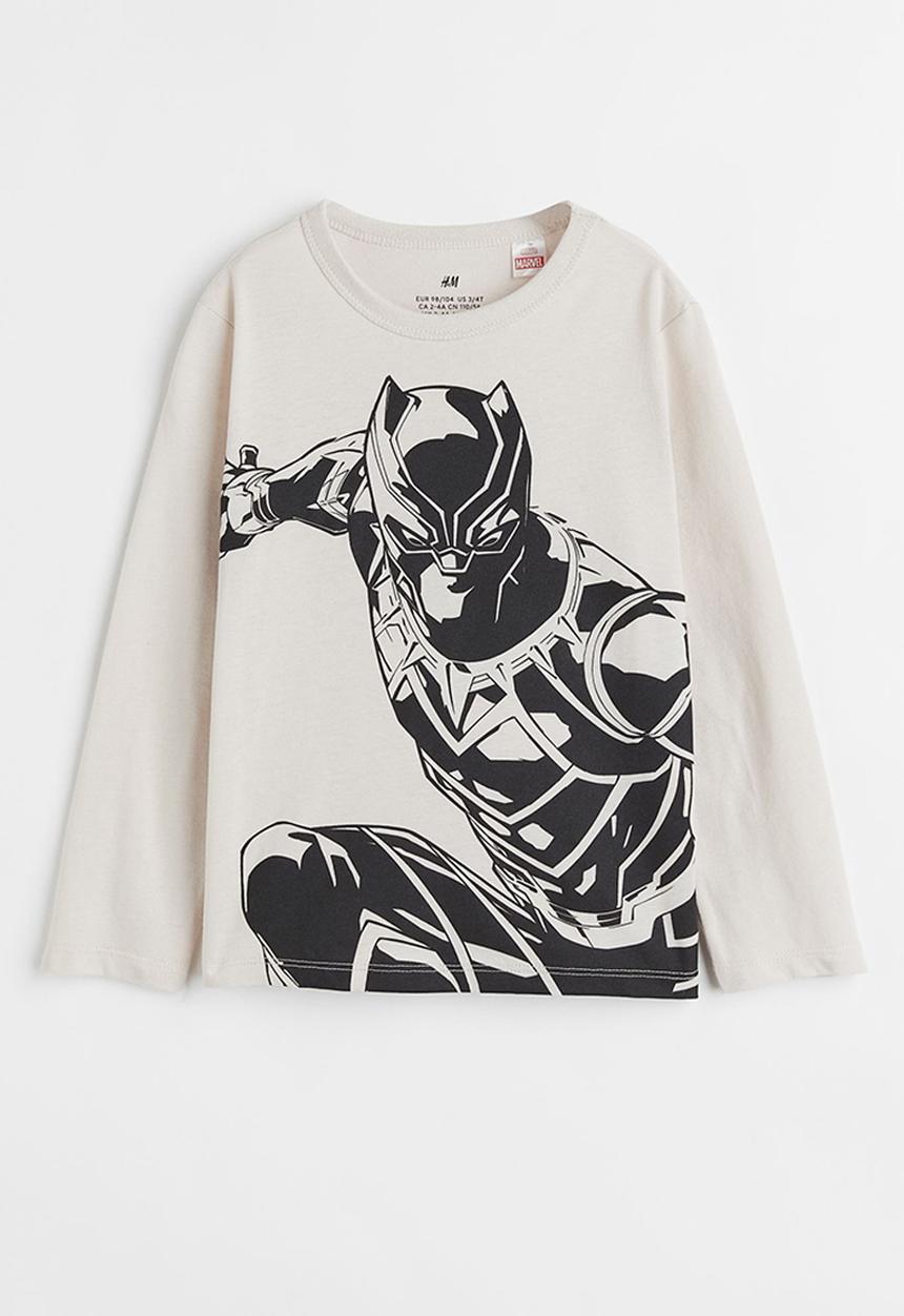 H&M - Printed top - light beige/black panther