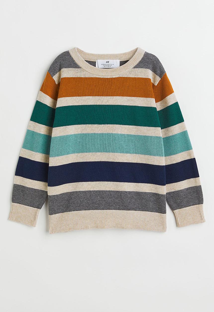 H&M - Jacquard-knit cotton jumper - light beige/striped