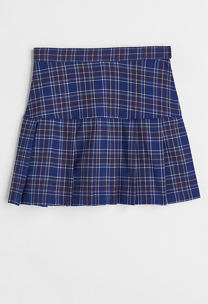 H&M - Pleated twill skirt - dark blue/checked